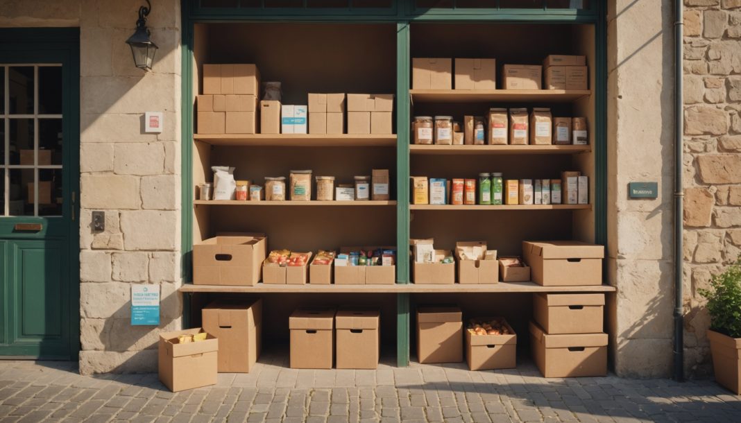 Comptoir de commerce de proximité avec colis en attente de retrait