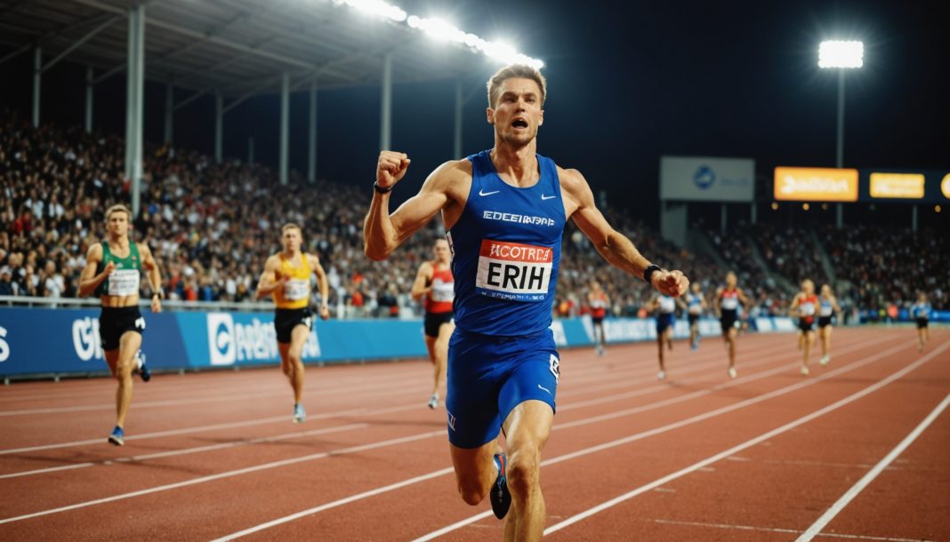 Athlète sur une piste de stade lors des championnats d'Europe d'athlétisme