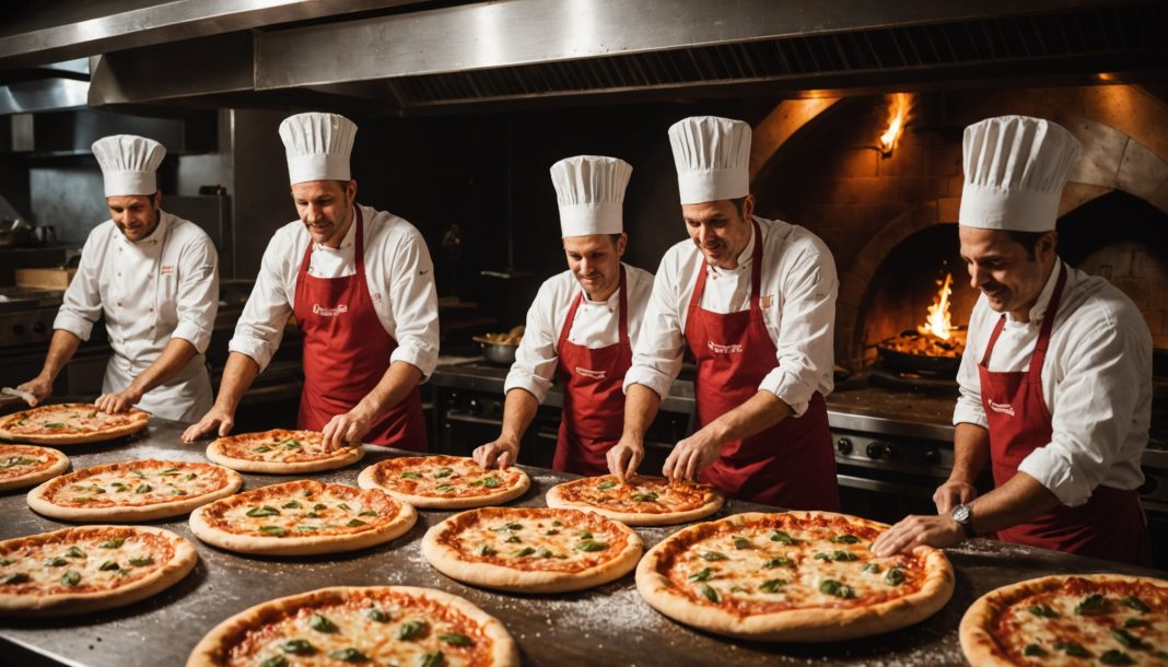 Pizzaiolos preparant des pizzas lors dun record du monde a Naples