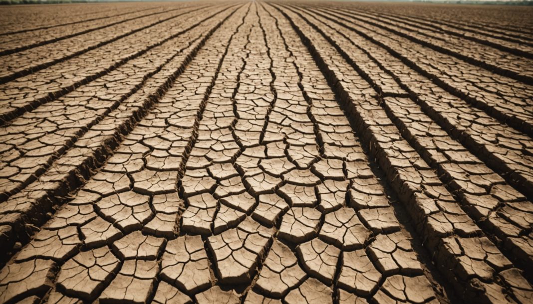 Terre asséchée et champs desséchés illustrant la sécheresse de l'été 2026 en France