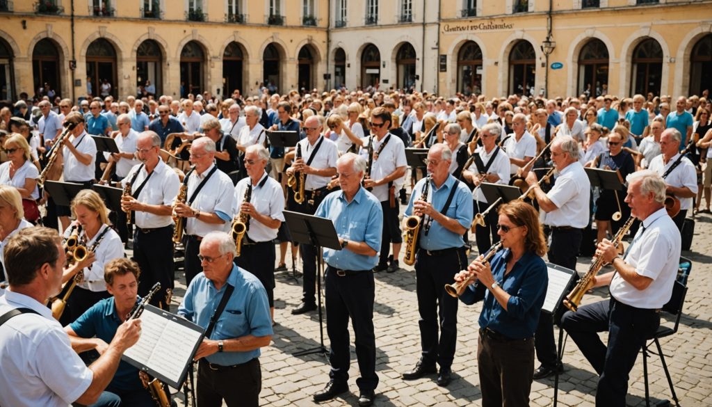 Foule de clarinettistes jouant ensemble en plein air lors d'un rassemblement record
