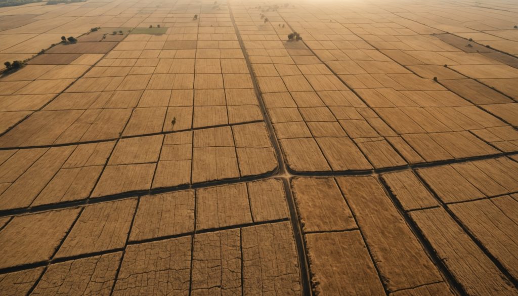 Paysage de campagne française desséchée sous une chaleur estivale intense