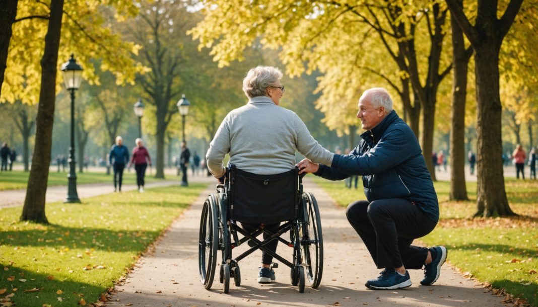 Séance d'activité physique adaptée en extérieur encadrée par un éducateur sportif, illustration du sport sur ordonnance
