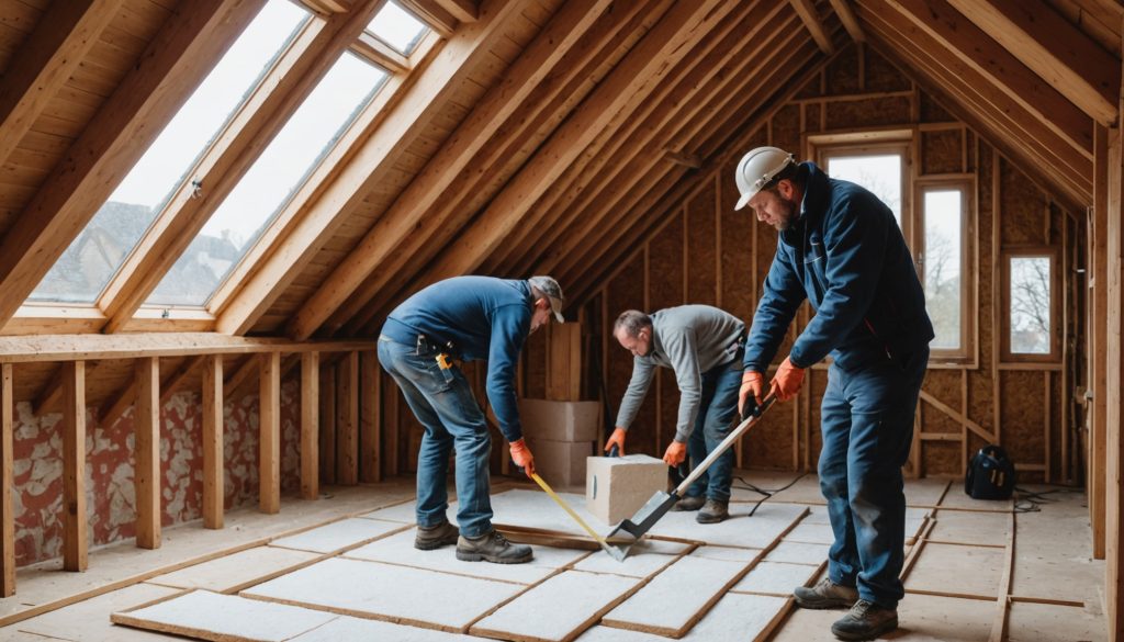 Travaux d'isolation thermique dans les combles d'une maison