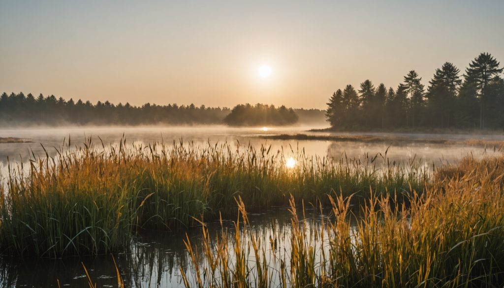 Paysage de zone humide et de littoral français représentant les habitats naturels menacés