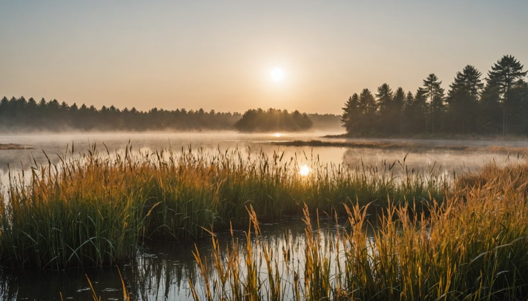 Paysage de zone humide et de littoral français représentant les habitats naturels menacés